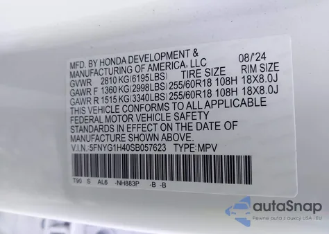 2025 Honda Pilot Ex-L from USA, damaged, VIN 5FNYG1H40SB057623